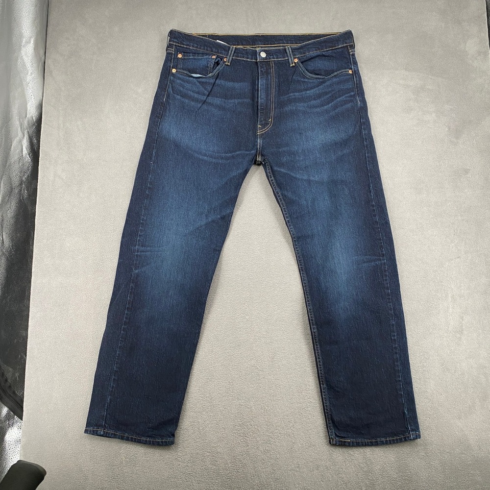 Levis 505 Regular Fit Dark Wash Straight Leg Denim Jeans Mens 38x30 Indigo 8766